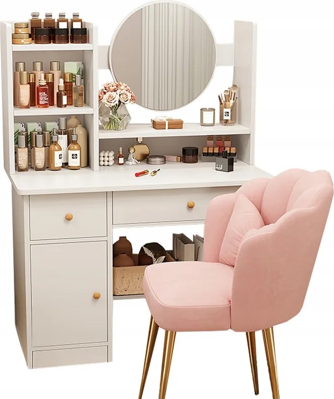 Fésülködőasztal Tükörrel Fiókokkal Fehér Smink Glamour Skandináv 100 CM
