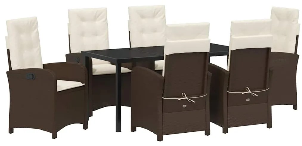 vidaXL Kert étkező szett párnával 7 pcs Barna polirattan