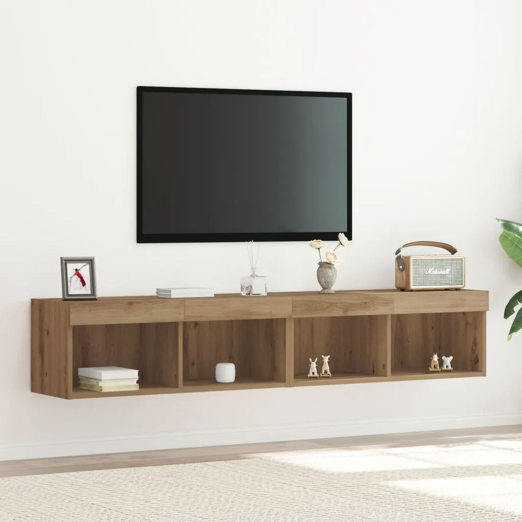 LED lámpás TV fali szekrény 2 db Artisan tölgy 80x30x30 cm