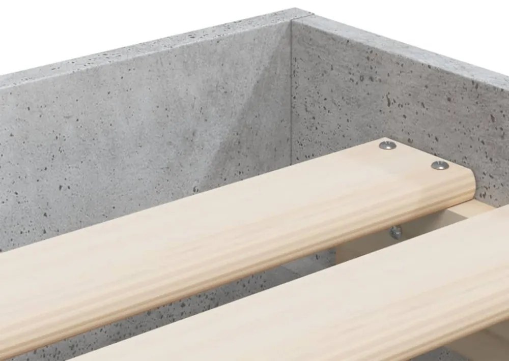 betonszürke szerelt fa ágykeret fiókokkal 75 x 190 cm