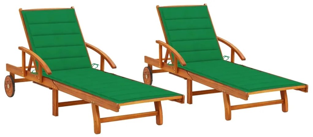 2 db tömör akácfa napozóágy párnákkal