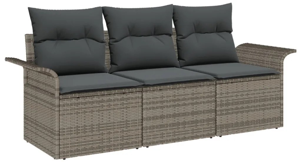 Kerti Kanapé Szett párnával tárolóval 3 pcs Szürke Poli rattan