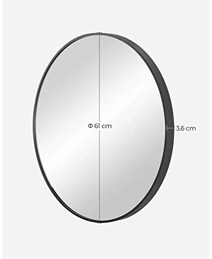 Modern fali tükör, kerek tükör, 61 cm, fekete