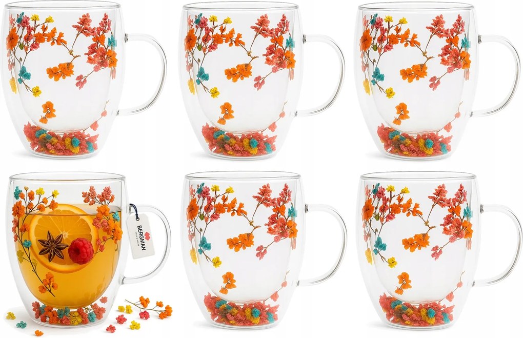 6x Thermo Kávés Poharak Latte Tea Virágok Dupla Aljú 350 ml