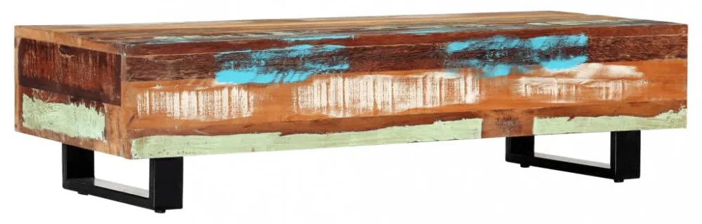 tömör újrahasznosított fa és acél dohányzóasztal 120x50x30 cm