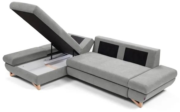 Ágyazható, balos elrendezésű L-alakú kárpitozott sarokülőgarnitúra AVESTA, szürke, tárolóval