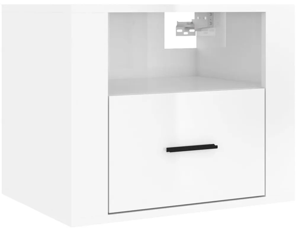 2 db magasfényű fehér fali éjjeliszekrény 50x36x40 cm