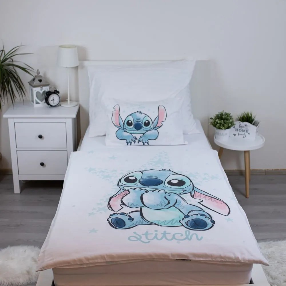 Fehér pamut gyerek ágyneműhuzat babaágyhoz 100x135 cm Lilo and Stitch "White Star" – Jerry Fabrics