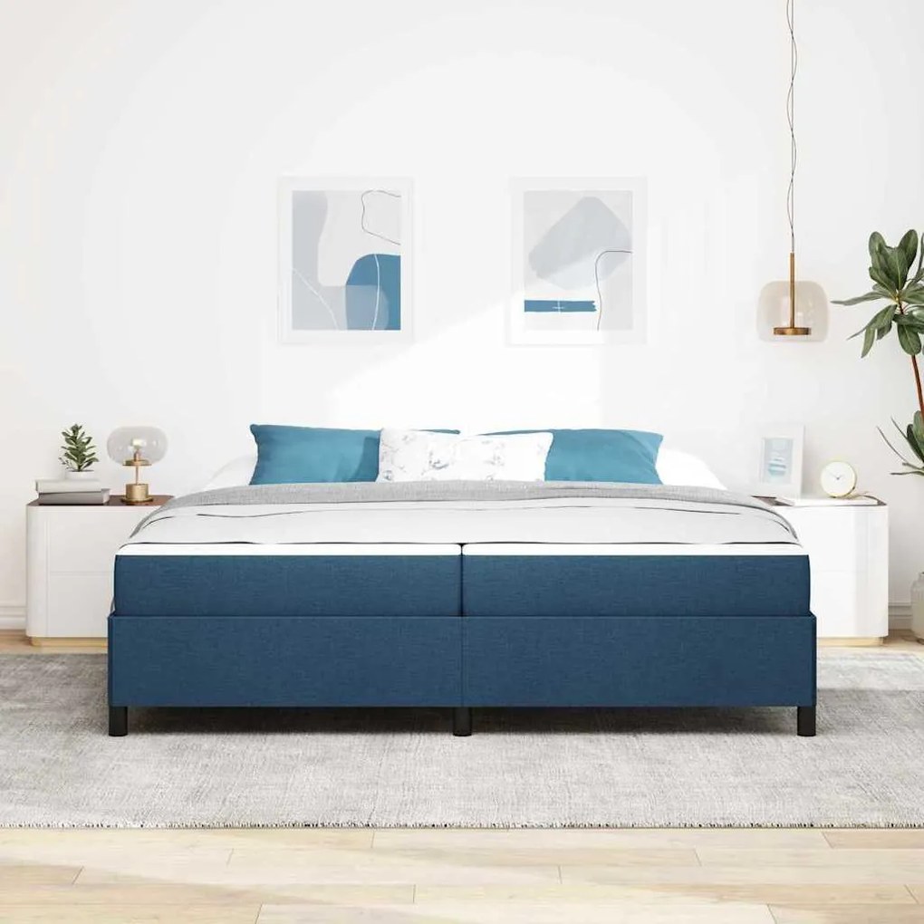 Boxrugós ágy Kék és Fekete 200 x 200 cm Textil és mérnöki fa