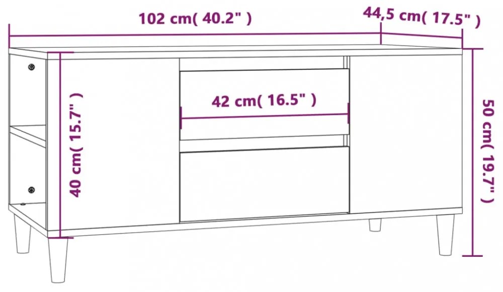 betonszürke szerelt fa TV-szekrény 102 x 44,5 x 50 cm