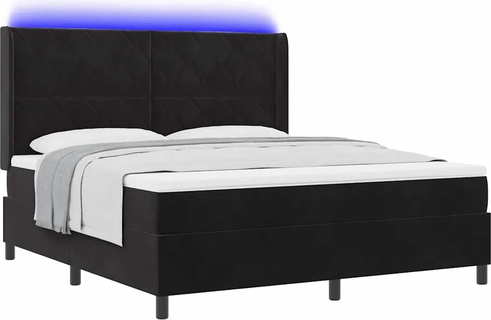 vidaXL Boxrugós ágy matracmal leddel Fekete 180 x 200 cm Bársony