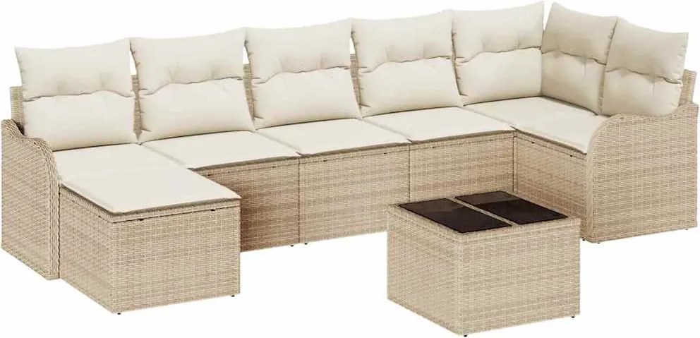 vidaXL Kerti Kanapé Szett párnával 8 pcs Bézs és fehér Poli rattan