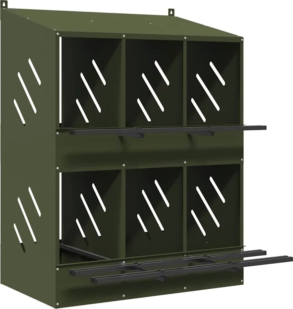 vidaXL olívazöld fémből fém csirke fészekrakó doboz 6 rekesszel