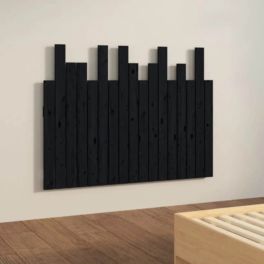 fekete tömör fenyőfa fali fejtámla 108 x 3 x 80 cm