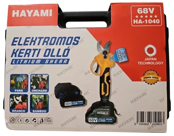 Akkus metszőolló - HAYAMI HA-1040 + tok + 2 akku