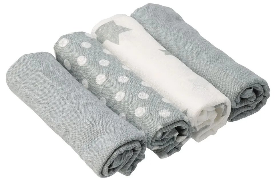 Pamut tetra pelenka New Baby Softy nyomtatott mintával 70 x 70 cm 4 db fehér-szürke