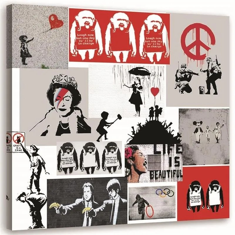 Gario Vászonkép Banksy falfestmény mûvészeti kollázs Méret: 30 x 30 cm