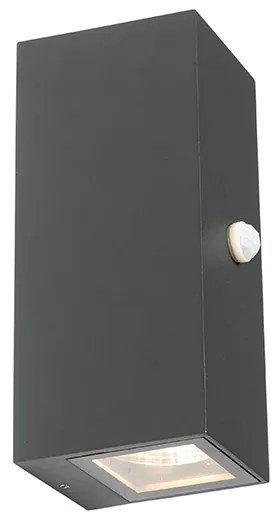 Sötétszürke fali lámpa 2 lámpával IP44 mozgásérzékelővel - Baleno