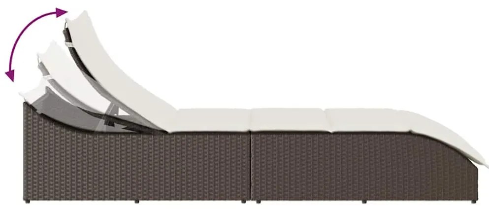 összecsukható napozóágy párnával és tárolóval barna polyrattan