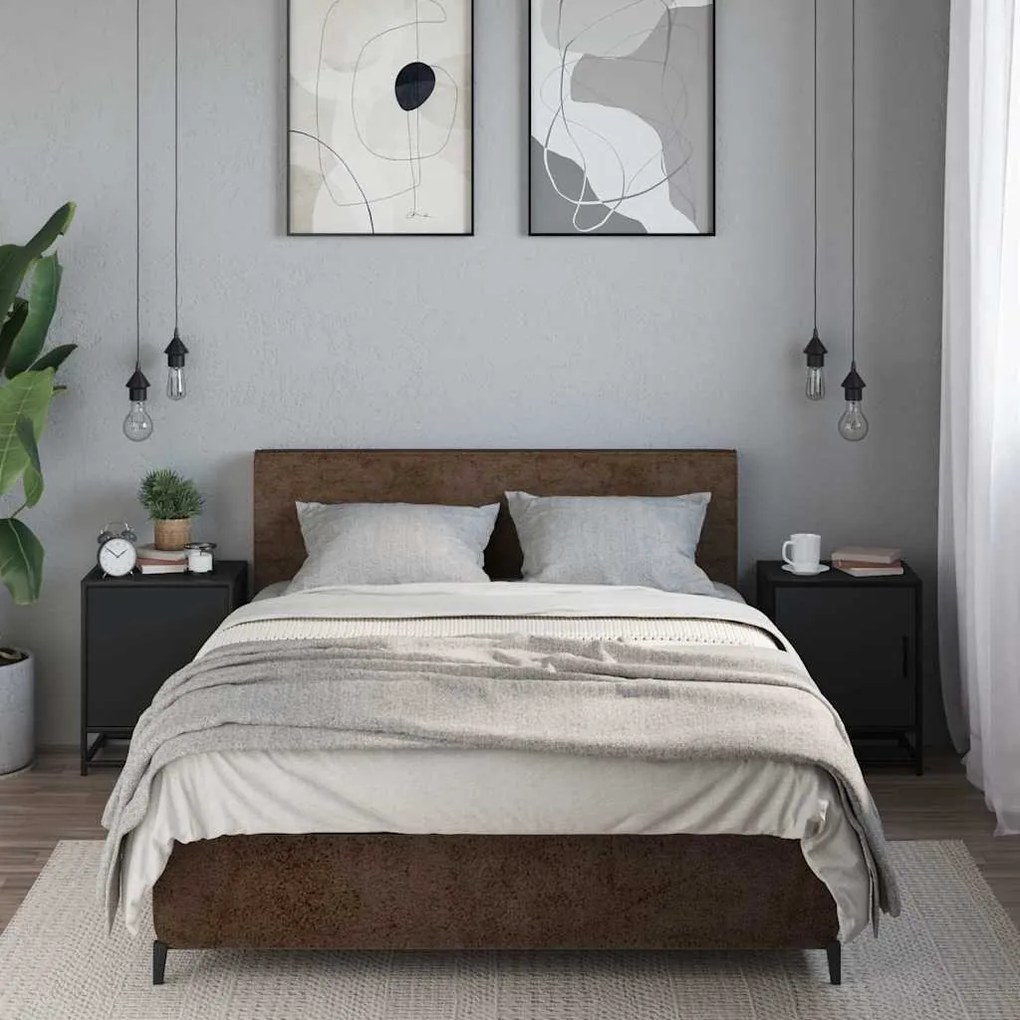 Éjjeliszekrények 2 db Fekete 40x31x50 cm Méretezett fa és fém