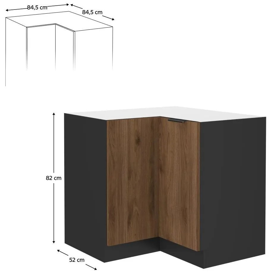 Alsó sarok konyhaszekrény Monzesa 90x90 DN 2F BB (okapi dió + fekete) . 1096945