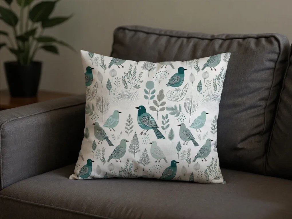 Pamut párnahuzat LEAFBIRD POLY 45x45 cm, fehér-zöld