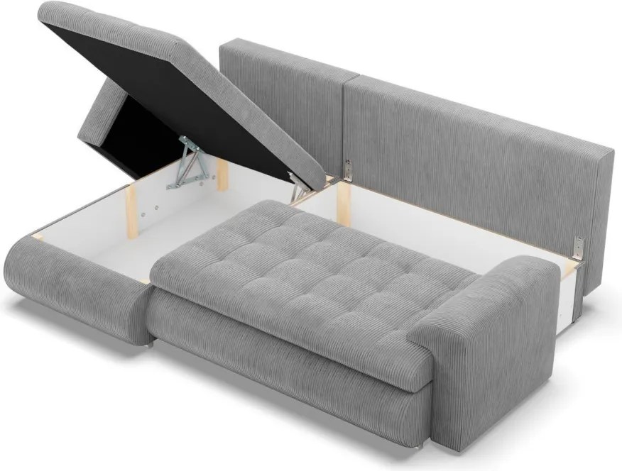 Tokio sarokkanapé, 2 ágyneműtartóval, kordbársony, baloldali, szürke