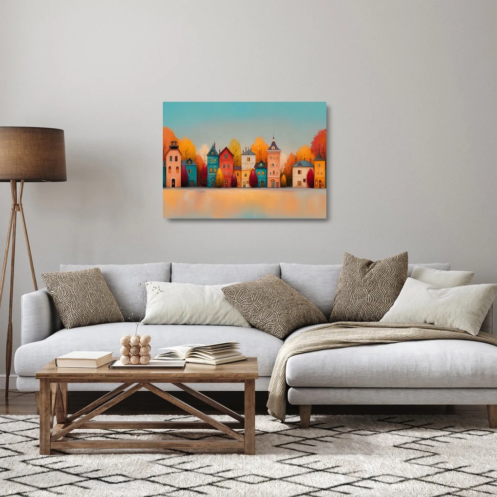 Üveg kép - Őszi falu (70x50 cm)