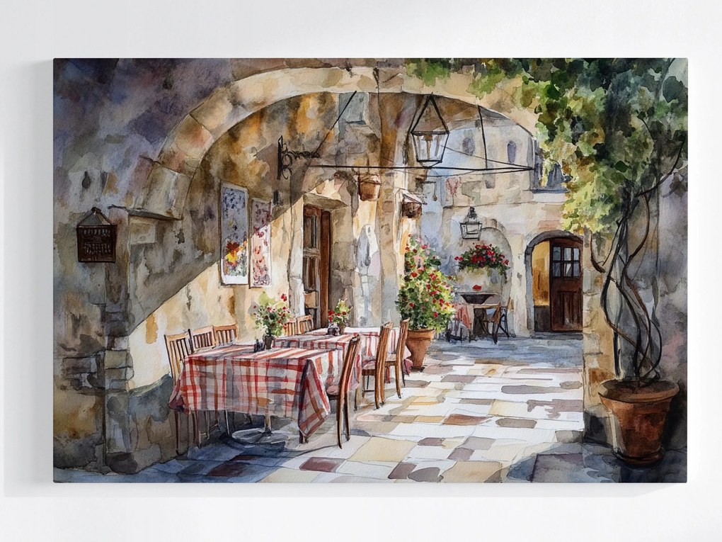 Poszter Akvarell Étterem Olaszország Trattoria 120x80