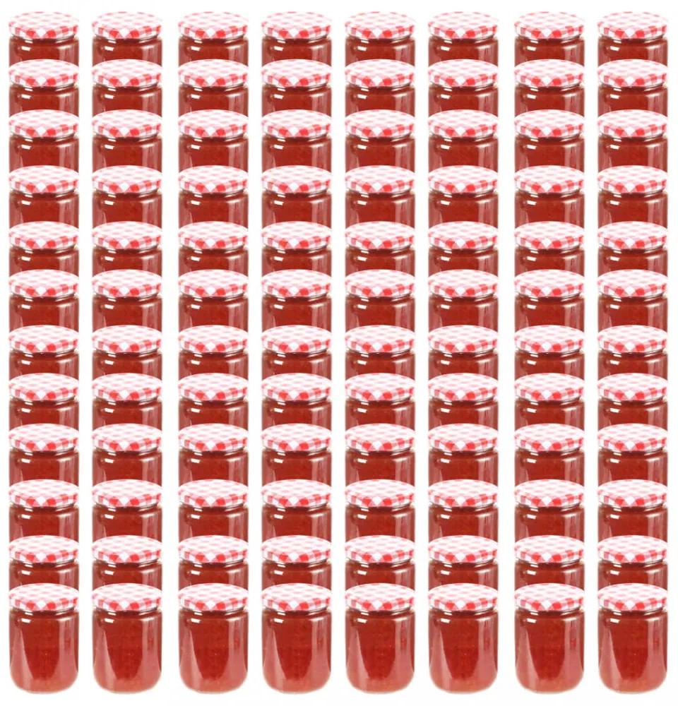 96 db 230 ml-es befőttesüveg piros-fehér tetővel