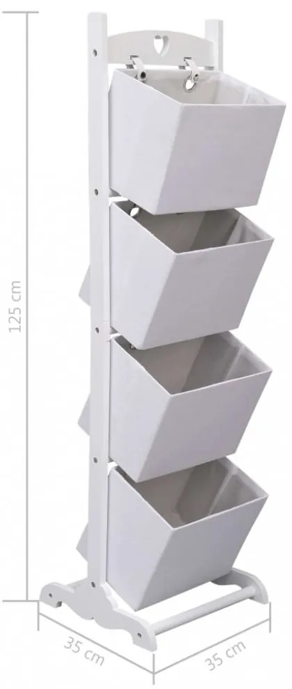 4 szintes fehér fa kosárállvány 35 x 35 x 125 cm