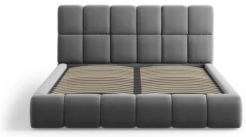 Szürke bársony kárpitozott ágyneműtartós franciaágy ágyráccsal 180x200 cm Bellis – Micadoni