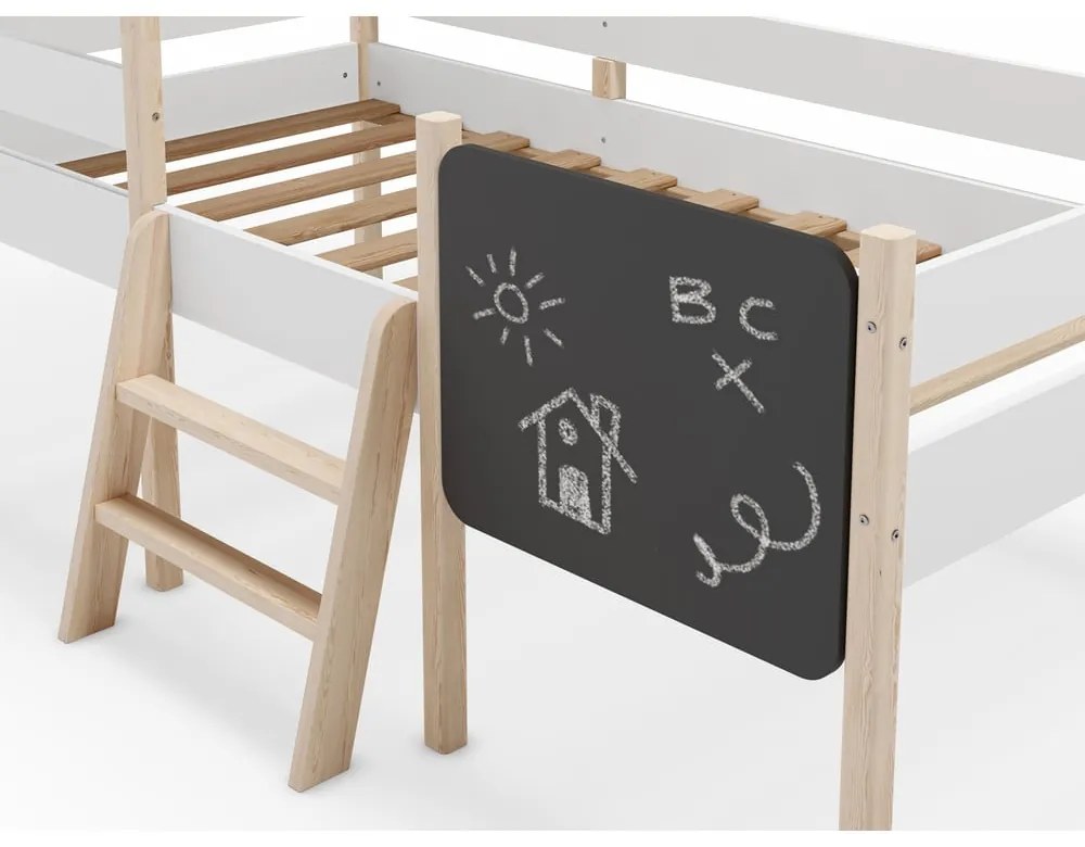 Fehér házikó alakú magasított borovi fenyő gyerekágy 90x190 cm Mint – Marckeric