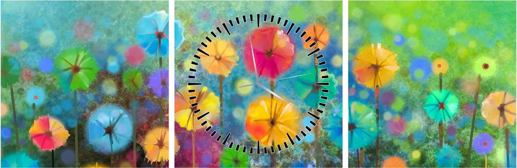 Kép - Absztrakt virágok (órával) (90x30 cm)