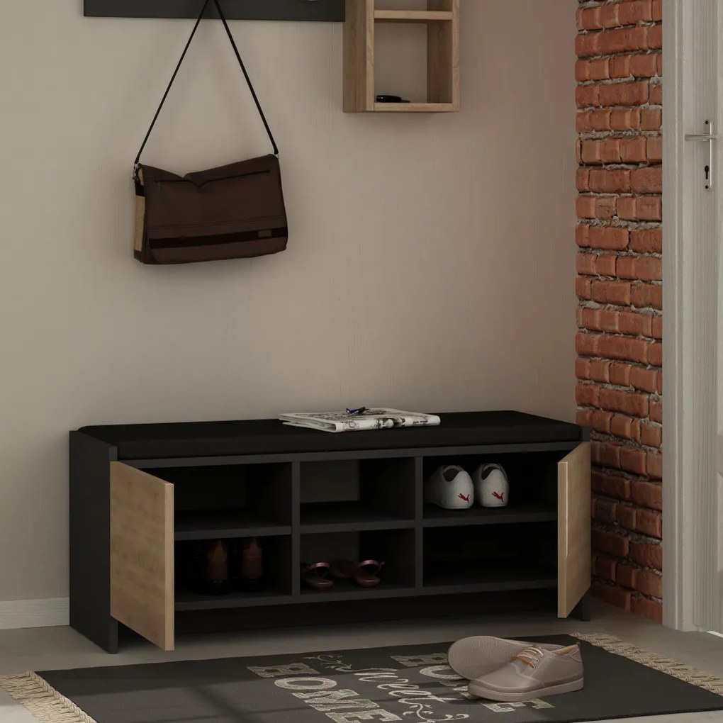 Zulla cipősszekrény, antracit-sonoma tölgy, 110 cm