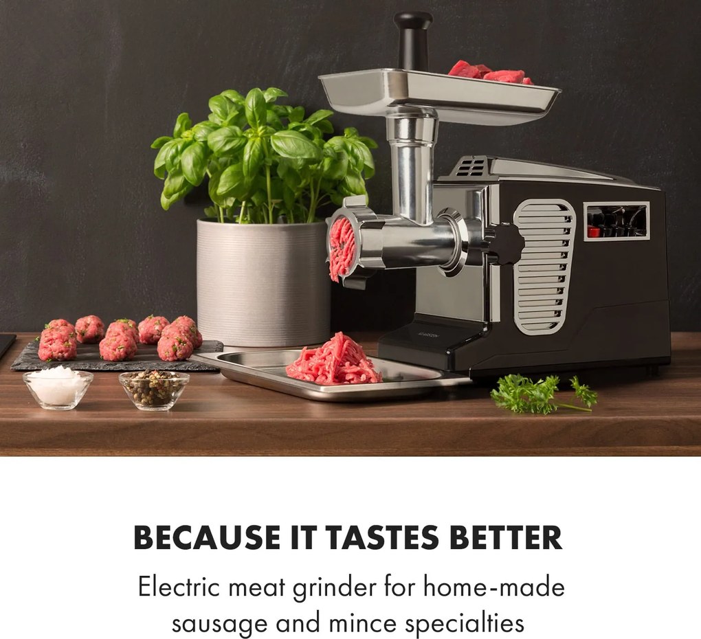 Klarstein Kraftprotz, elektromos húsdaráló, 700 W, réz motor, rozsdamentes acél, fekete