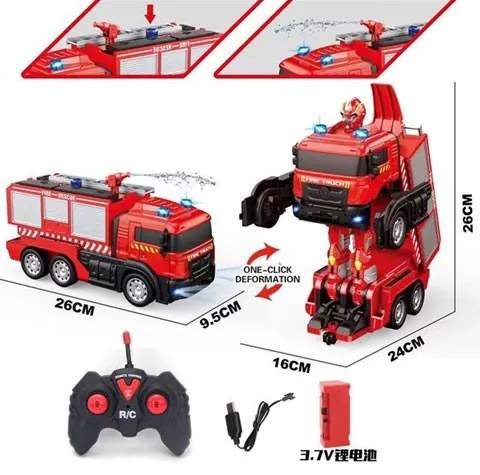 RC transzformer tűzoltó autó, vizet spriccel Akkus 3.7V