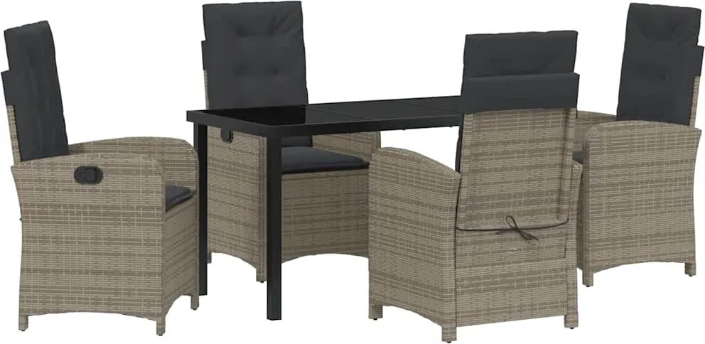 vidaXL Kert étkező szett párnával 5 pcs Szürke polirattan