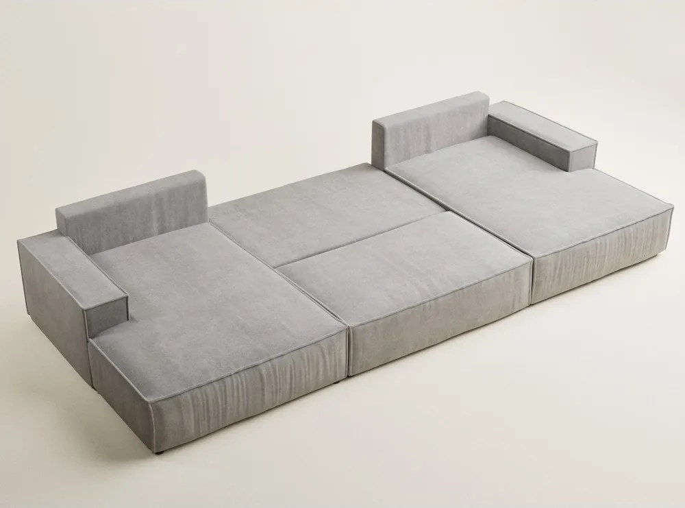 Szürkésbézs zsenília kinyitható-tárolóhelyes sarokkanapé (U alakú) Kyoto – Maison de Rêve