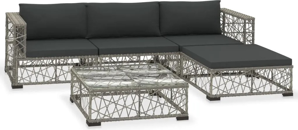vidaXL 5 részes szürke polyrattan kerti ülőgarnitúra párnákkal