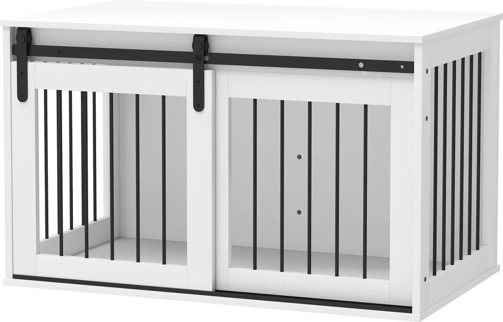 PawHut Zárható Tolóajtós Kutyafekhely Modern Fém Kutyafogadó Nagy Kutyák számára Maximum 30 kg-ig Oldaltáblás Kályha 98 x 58 x 61 cm Fehér | Aosom