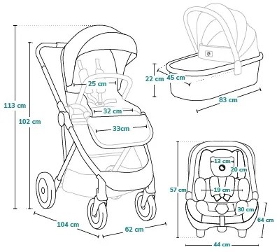 Lionelo - AMBER kombinált babakocsi 3 az 1-ben, szürke grafit