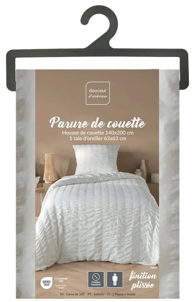 Fehér egyszemélyes krepp ágyneműhuzat 140x200 cm Plissia – douceur d'intérieur