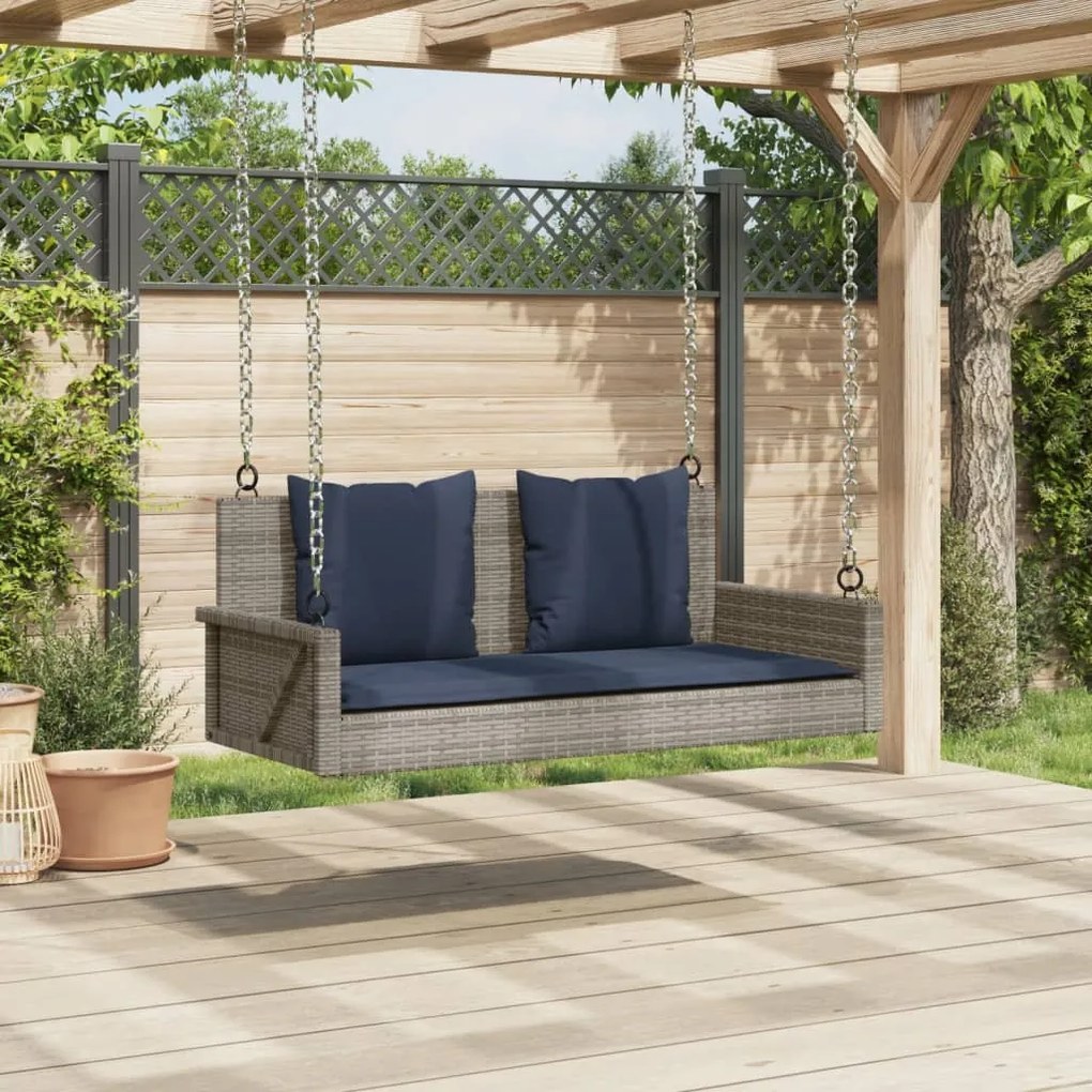 szürke polyrattan hintapad párnákkal 119 x 56 x 48 cm