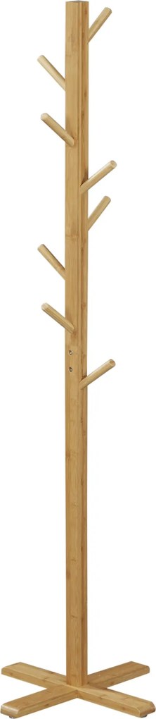 HOMCOM Kabátállvány 8 Akasztóval, Bambusz Kabátállvány Hálószobába, Kiállításokra, Mosókonyhába, Természetes Fa | Aosom