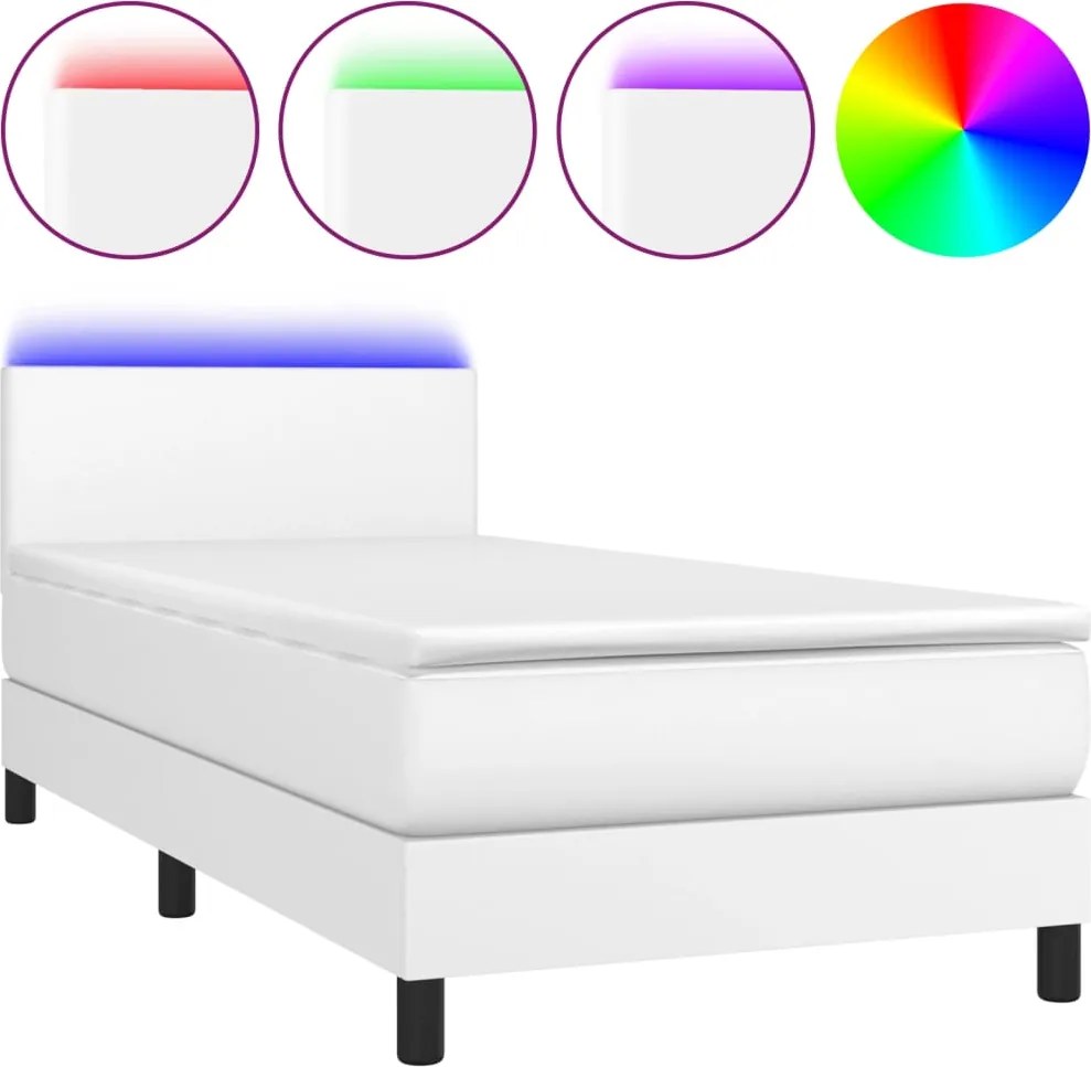 vidaXL fehér műbőr rugós ágy matraccal és LED-del 80 x 200 cm