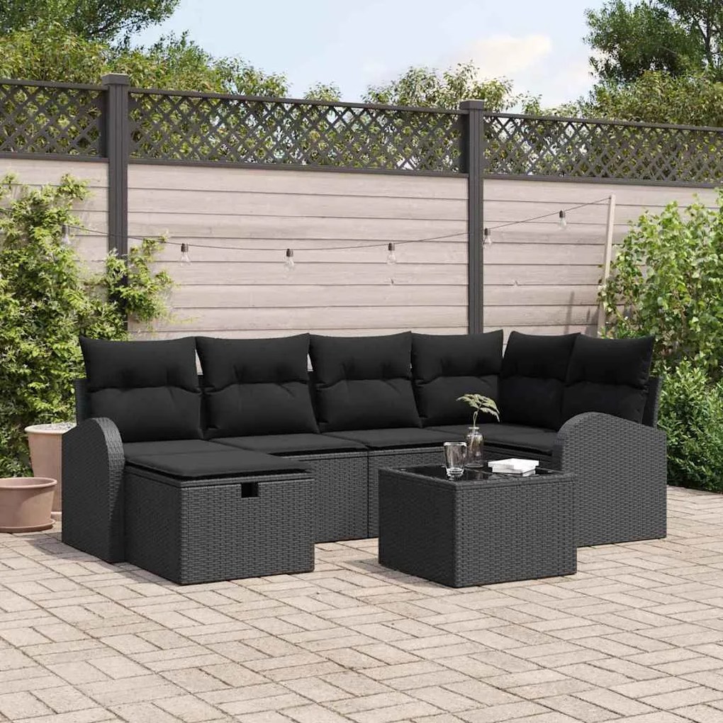 vidaXL Kerti Kanapé Szett 7 pcs Fekete 234 x 124 x 85 cm Poli rattan