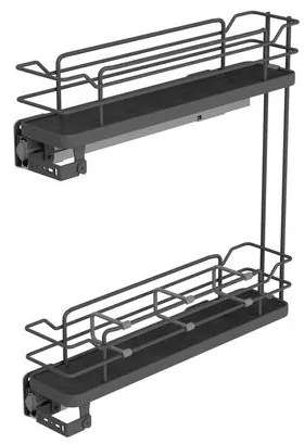 Konyhai fémrács, 200mm, bal oldalra szerelhető, antracit, teljes kihúzás, csillapított záródás, rejtett fióksín, 2 kosár SIGE, Infinity Line 002