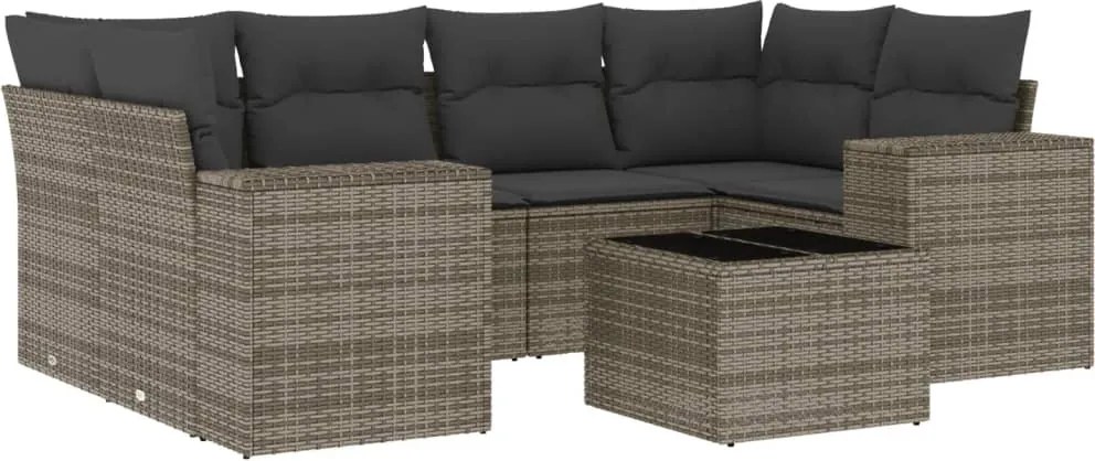 vidaXL 7 részes szürke polyrattan kerti ülőgarnitúra párnákkal