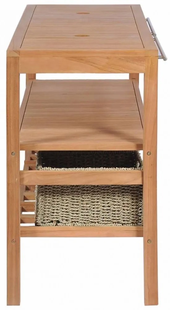 Tömör tíkfa fürdőszobai pipereszekrény 4 kosárral 132x45x75 cm